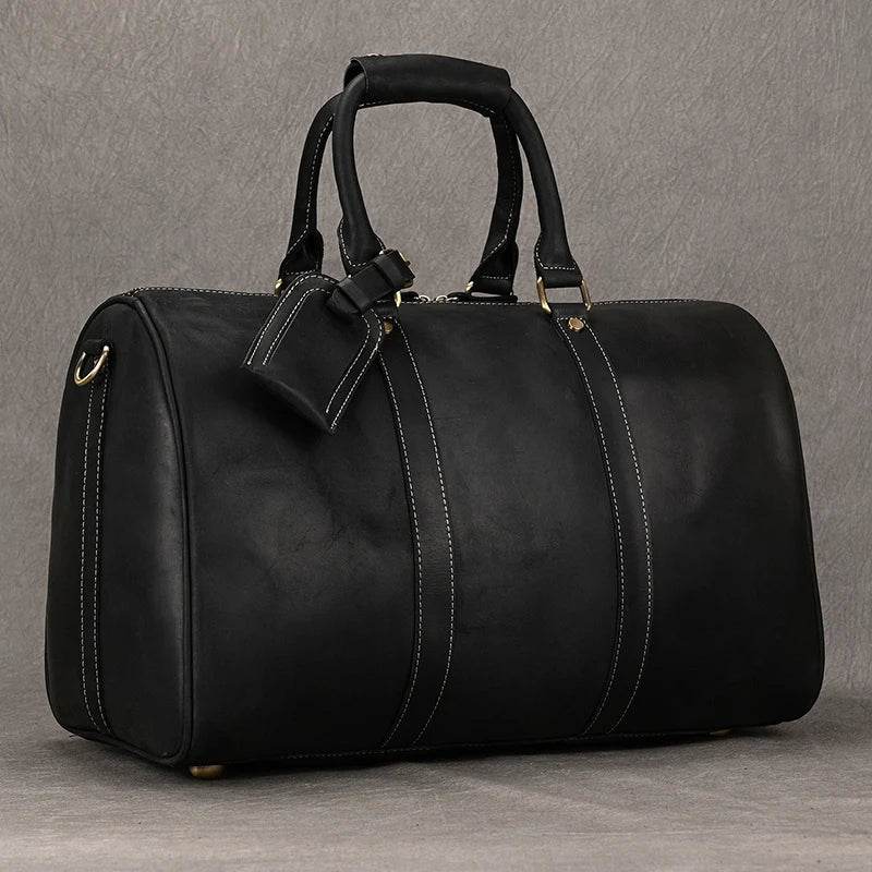 Crazy Horse Leather Men’s Travel Duffle Bag Retro Cowhide - VacationGrabs