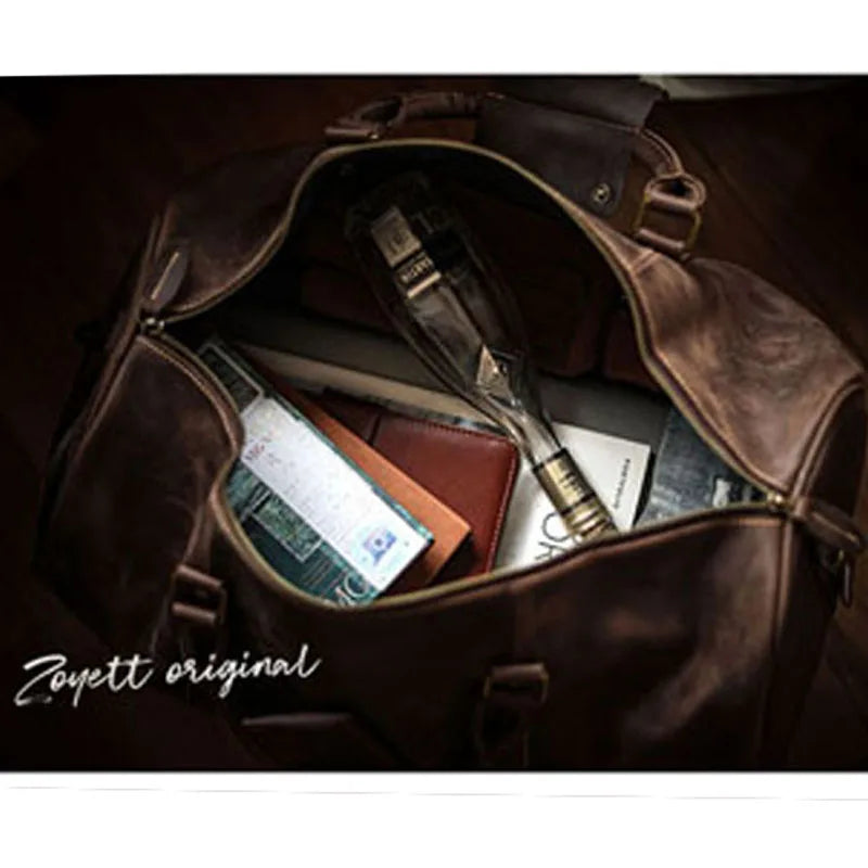 Men's Vintage Leather Duffle Bag with Shoe Compartment
