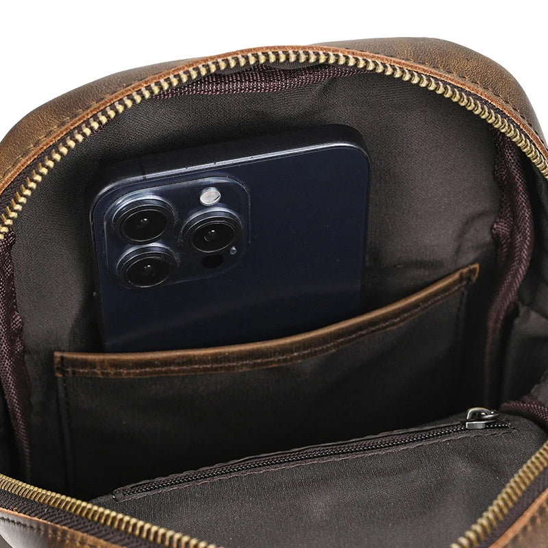 Casual Leather Chest Bag Retro Men's Chest Packs Single Shoulder Bag Crossbody Sling Bag for men chest bag male outdoor bag