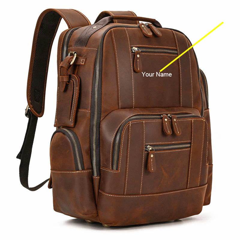 Vintage Crazy Horse Leather Backpack Men Travel Laptop School Bag - VacationGrabs