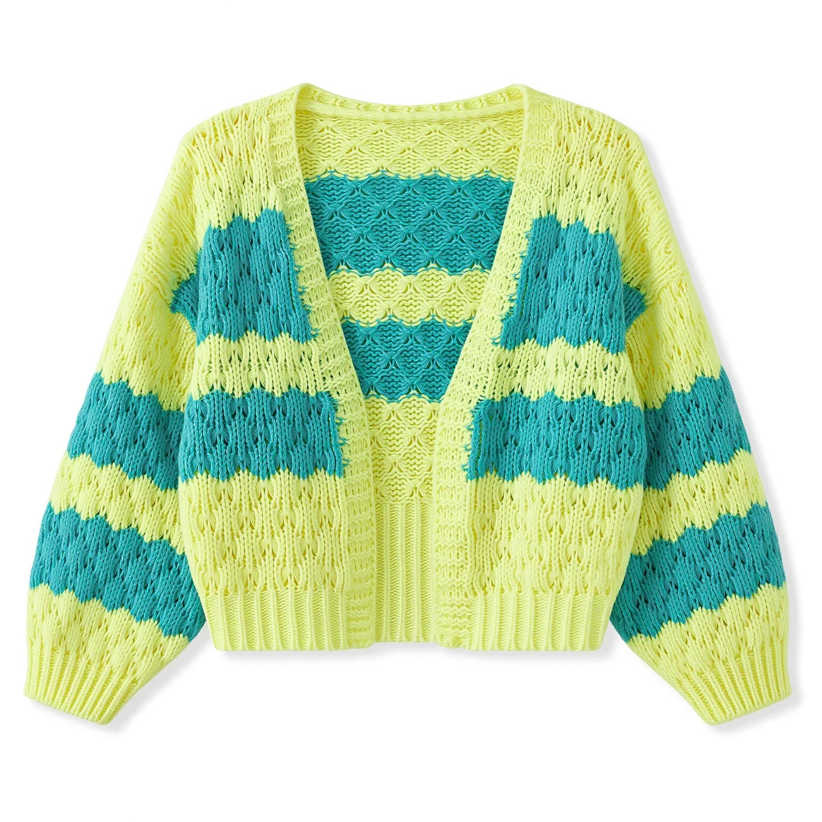VacationGrabs Women Oversized Cardigan Sweaters Color Block Long Sleeve Chunky Knit Sweaters Coat Y2K Open Front Colorful Cardigans