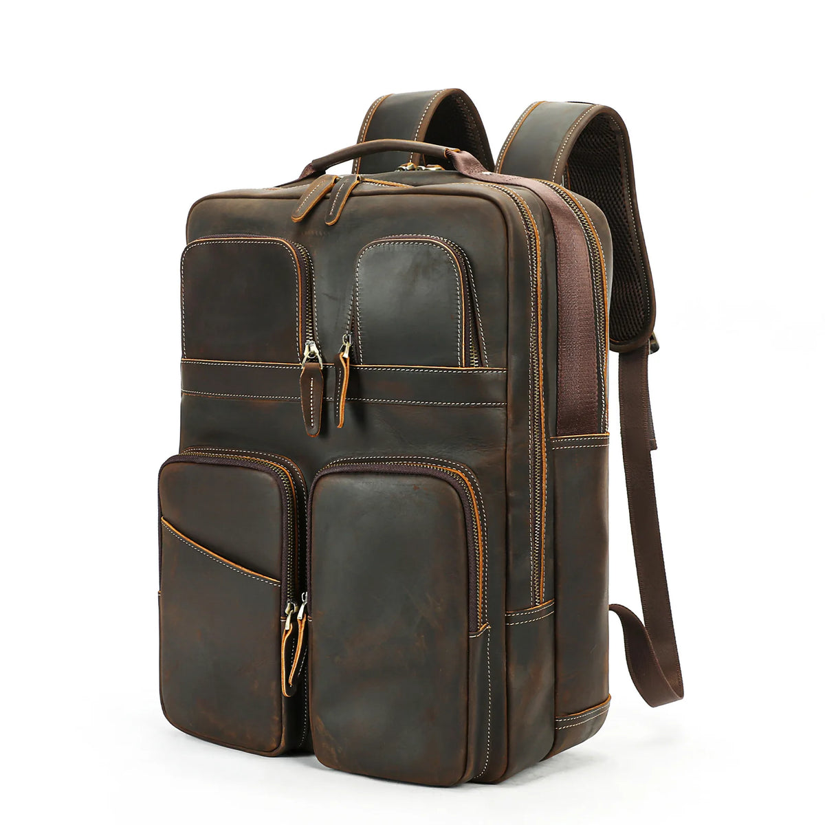 Frenzy Horsehide Men's Double-Shoulder Backpack, Cowhide Outdoor Travel Backpack, Men's Genuine Leather Double-Shoulder Bag