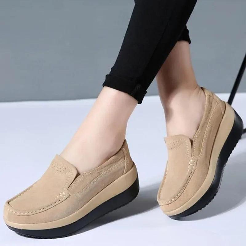 Women's Shoes - Sneakers Platform Flat Loafers Suede Leather Moccasins