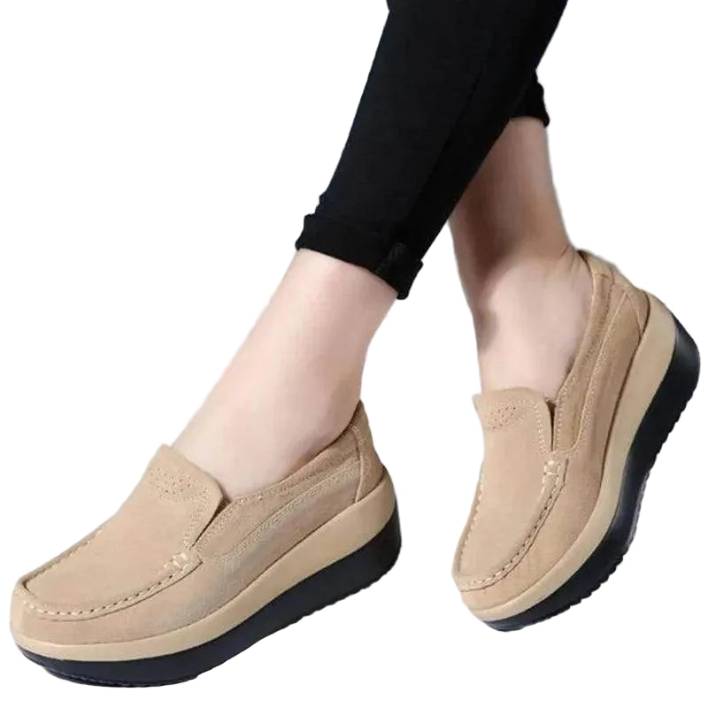 Platform Flat Loafers Suede Leather Moccasins - VacationGrabs