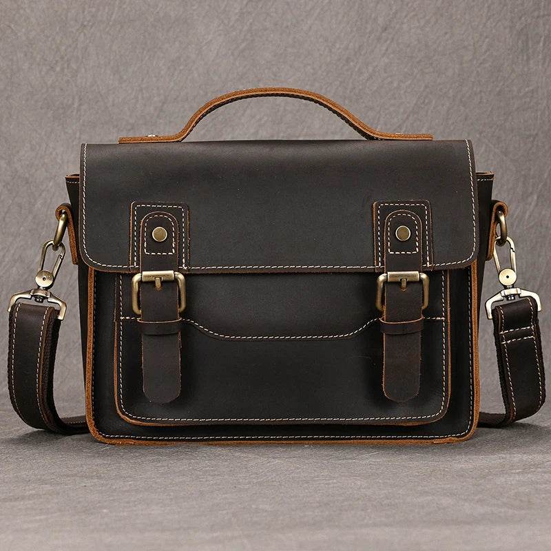 Genuine Leather Shoulder Bag – Retro Men's Crossbody with Handle - VacationGrabs