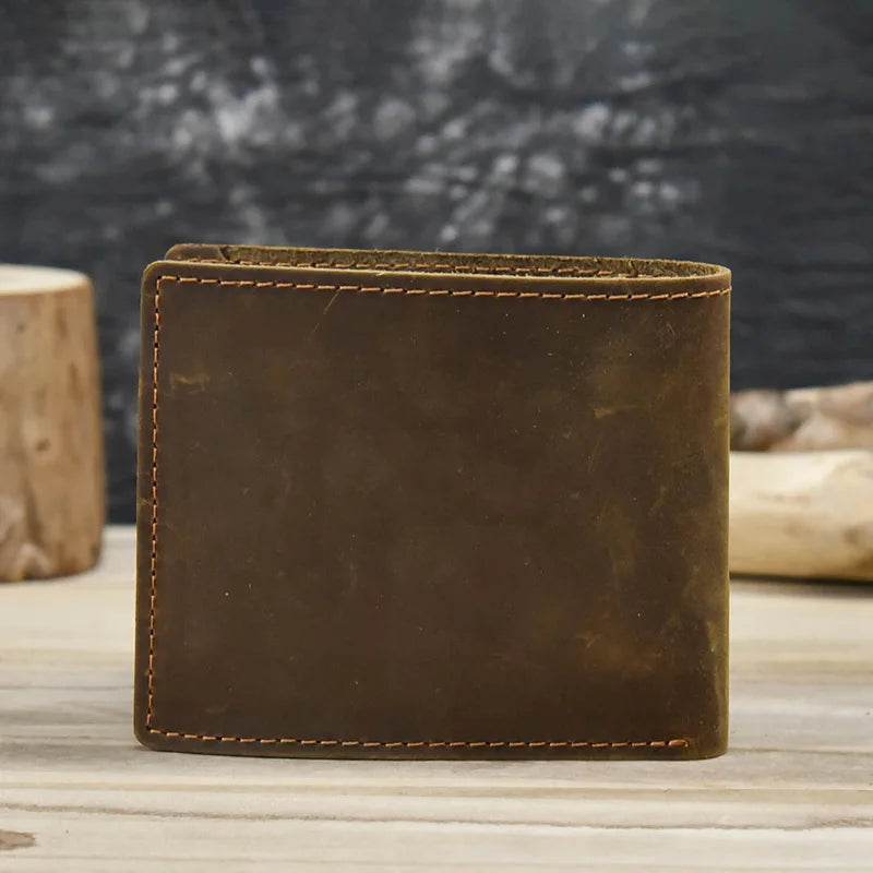 Crazy Horse Leather Short Wallet for Men Vintage Coin Card Holder - VacationGrabs