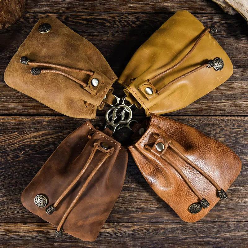 Creative Handmade Leather Coin Purse Retro Style with Silver Bag Design - VacationGrabs