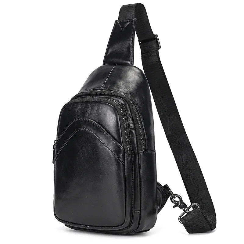Newsbirds Casual Men's Chest Bag Genuine Leather Single Shoulder Cross Body Bag Soft Cow Leather Chest Pack For Men Slinig Bags