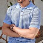 US Size New Mens Knit Shirts Men's Polo Shirts Short Sleeve Textured Cable Knit Shirts Casual Stretchy Golf Polo Old Money Tops