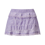 VacationGrabs Women Lace Ruffle Tiered Mini Skort Elastic Waist Low Rise Flowy Micro Skirt Y2K Summer Casual Skirt With Inner Shorts