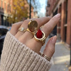 Hidden Lipstick Holder Open Ring, 18K Gold-Plated Steel