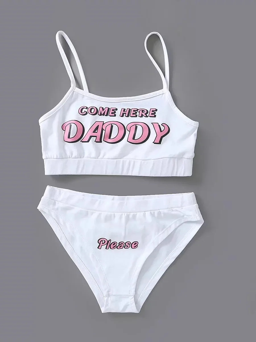 Two piece set Fashion COME HERE DADDY Letter Print Tank Top Sexy Sleeveless Summer Harajuku Kawaii Cropped Feminino Bikini 2023