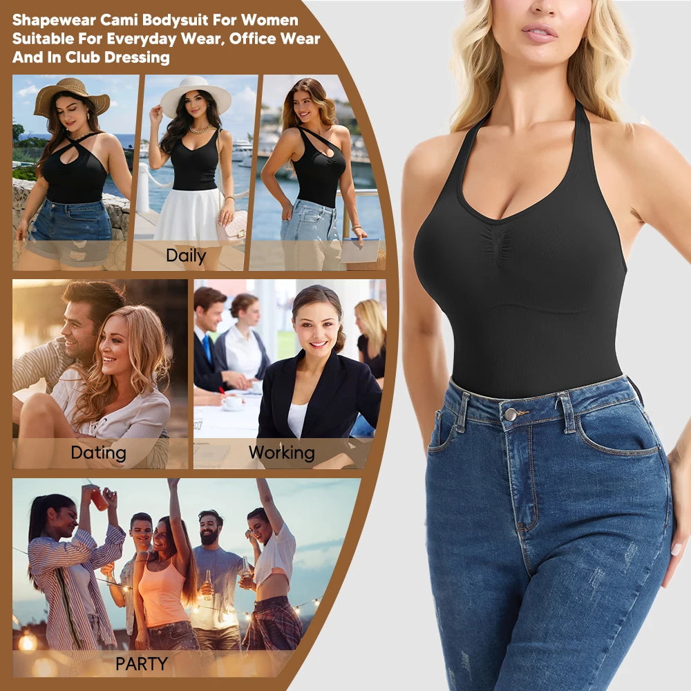 Halter Neck Bodysuit Shapewear - Backless Tummy Control