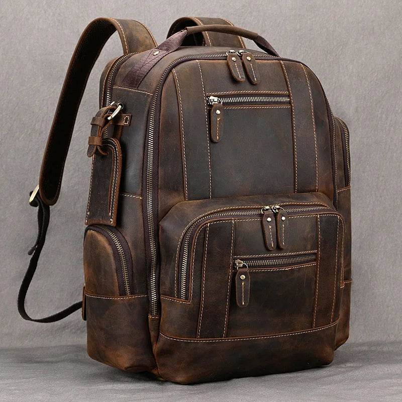 Men's Leather Backpack Retro Fashion Travel School Daypack Bag - VacationGrabs