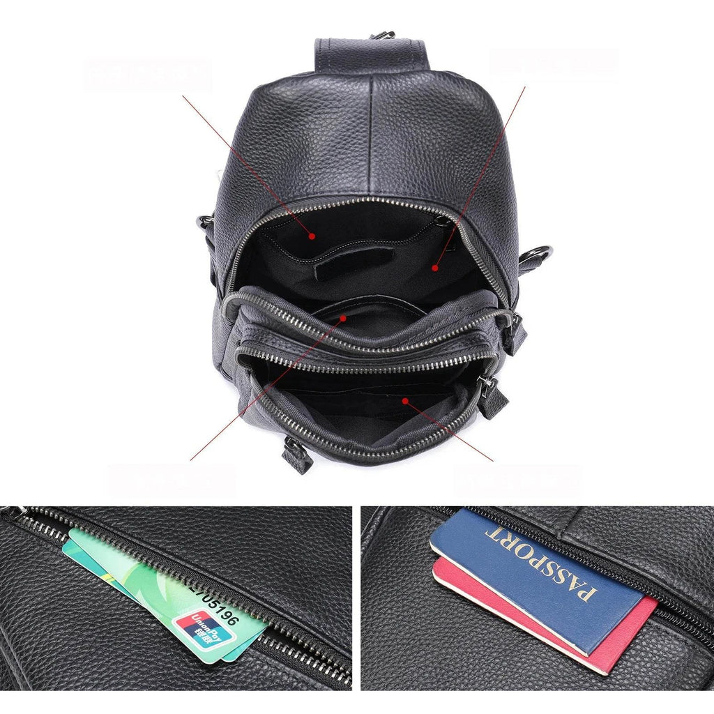 Man's Sling Bag Genuine Leather Chest Bag Crossbody for Gym - VacationGrabs