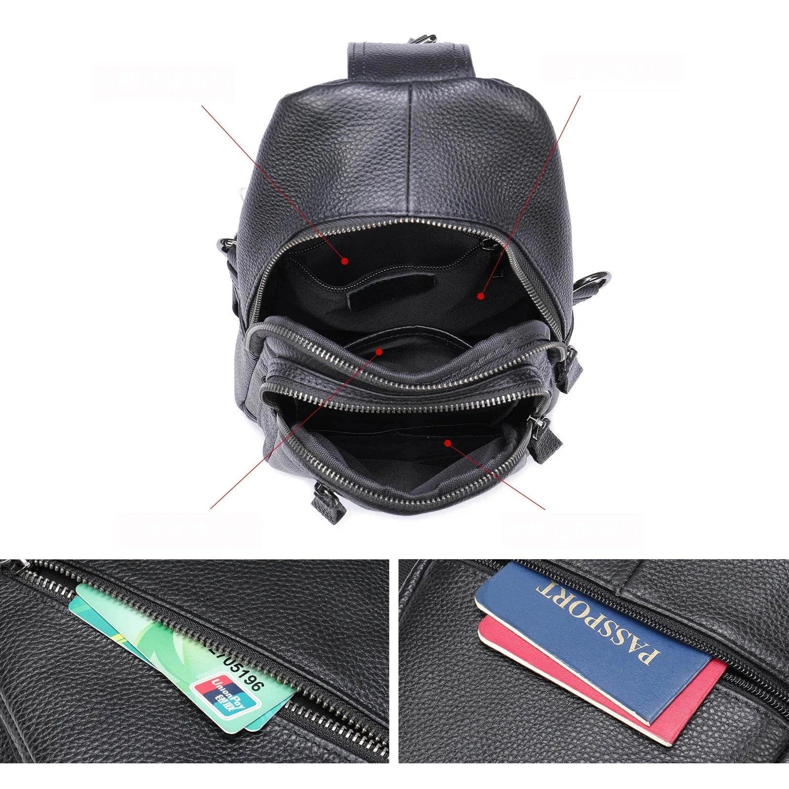 Man's Sling Bag Genuine Leather Chest Bag Crossbody for Gym - VacationGrabs