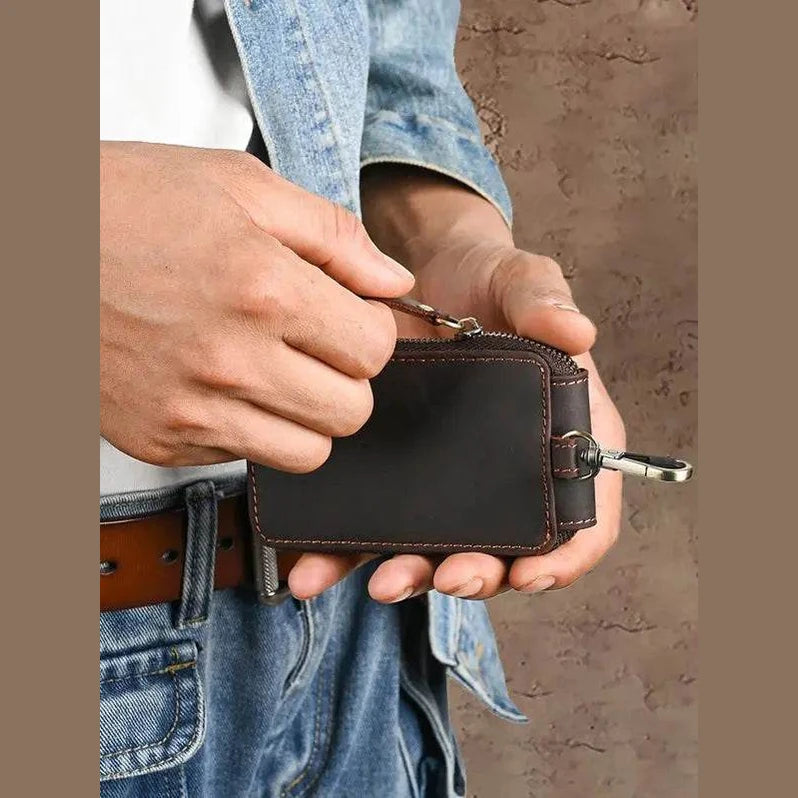 Vintage Style Leather Keychain Wallet for Car Keys & Keyring Holder - VacationGrabs