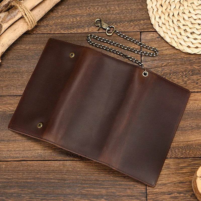 Men’s Leather Wallet with Iron Chain Clip Purse Long Fashion Wallet - VacationGrabs