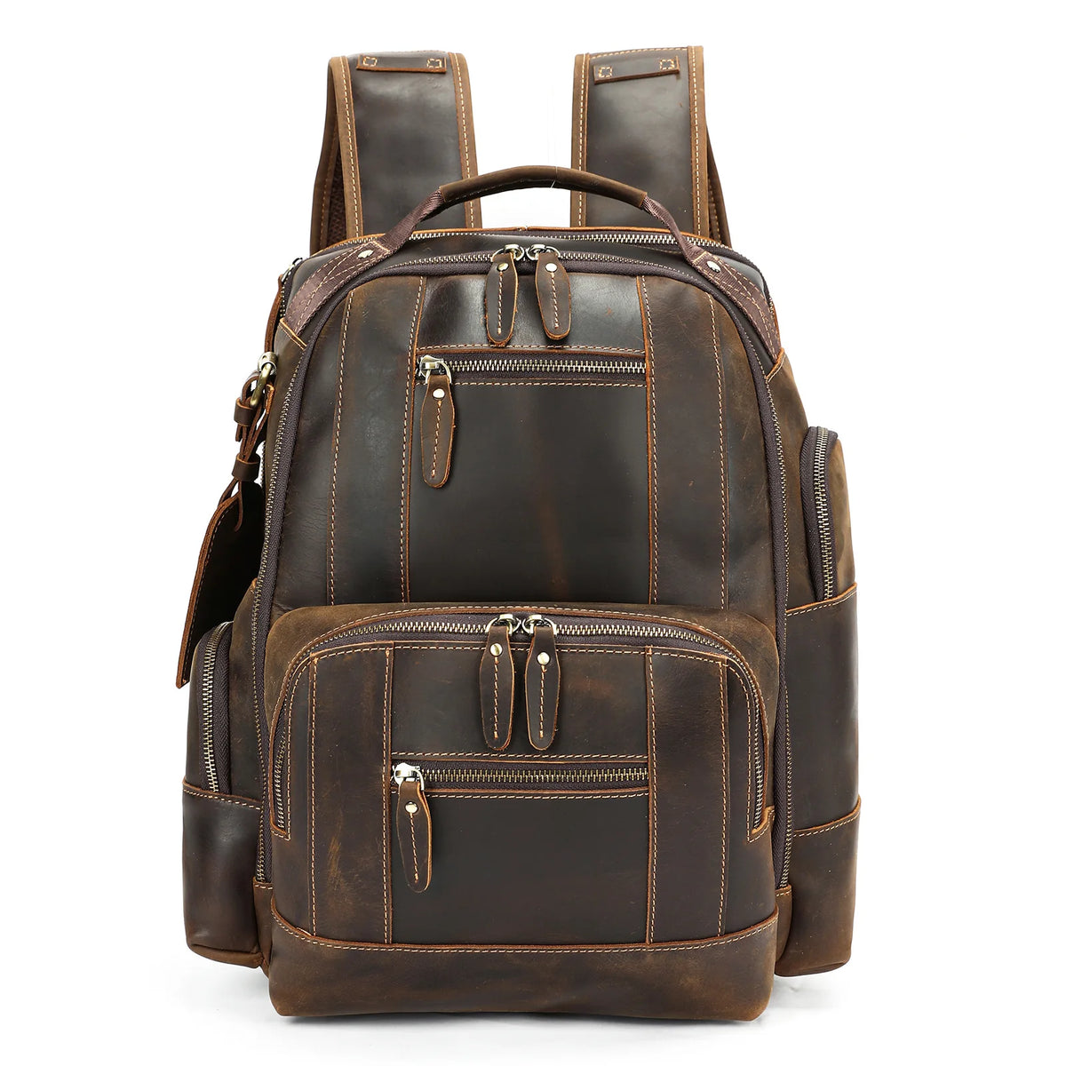 Frenzy Horsehide Men's Double-Shoulder Backpack, Cowhide Outdoor Travel Backpack, Men's Genuine Leather Double-Shoulder Bag