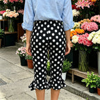 Women's Y2K Polka Dot Capri Pants High Waist Ruffle Hem Cropped Trousers Casual Slim Fit Summer Streetwear Vacation Pants