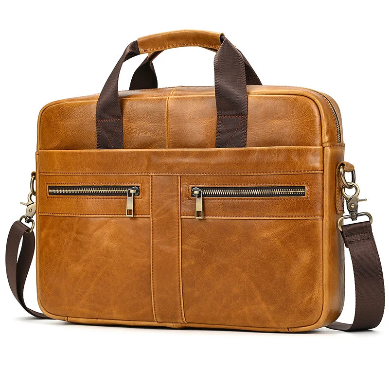 Maletín de cuero para hombre, bolso para portátil de 15,6", cuero de capa superior