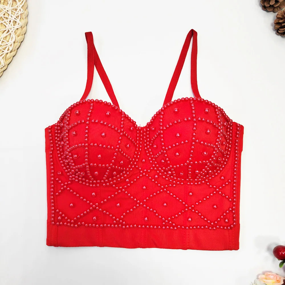 Women's Pearl Embellished Crop Top for Trendy Style