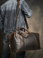 Men's Dark Brown Leather Travel Duffle Bag