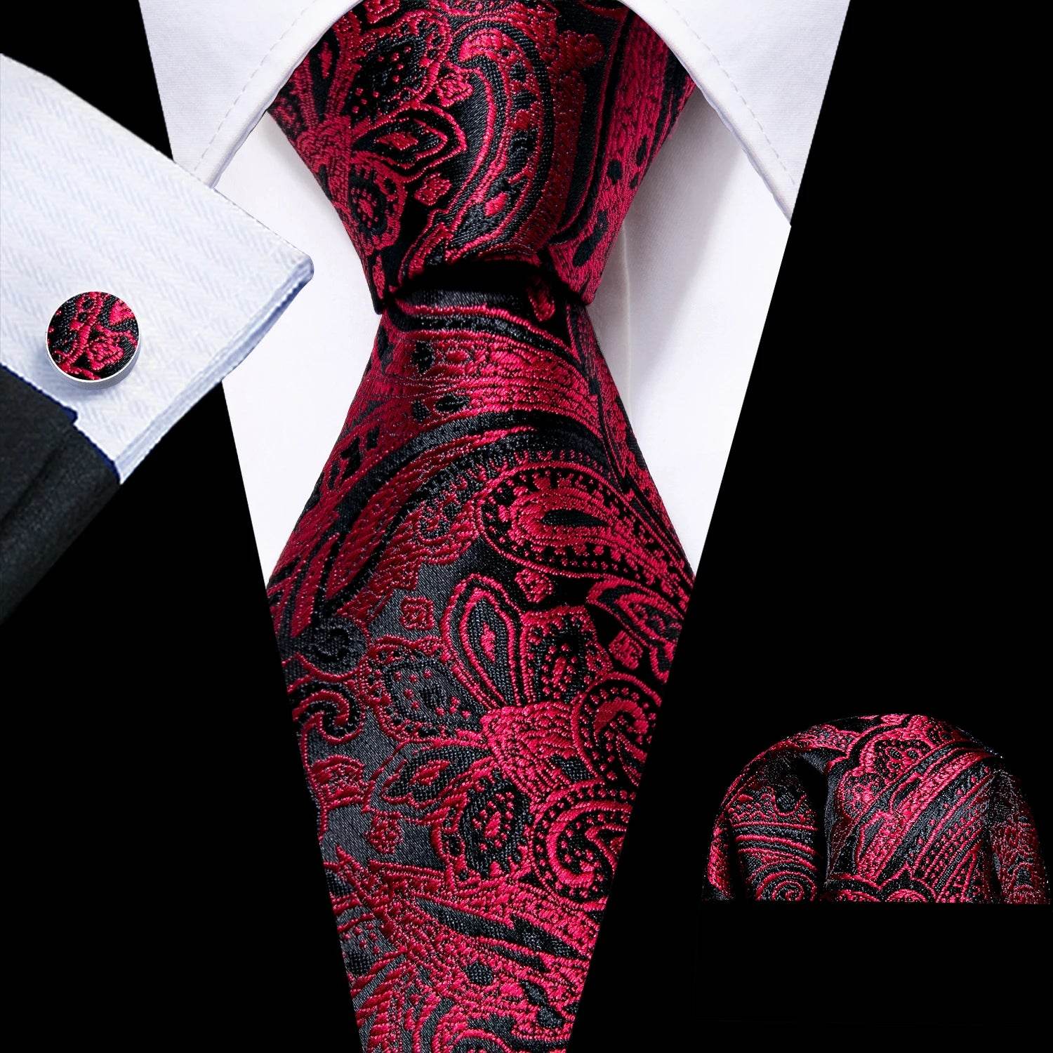 Red Plaid Silk Tie Set for Men - VacationGrabs