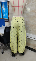 VacationGrabs Women High Waist Polka Dot Wide Leg Cropped Pants Seam Detail Loose Straight Leg Ankle Trousers Vintage CasualStreetwear