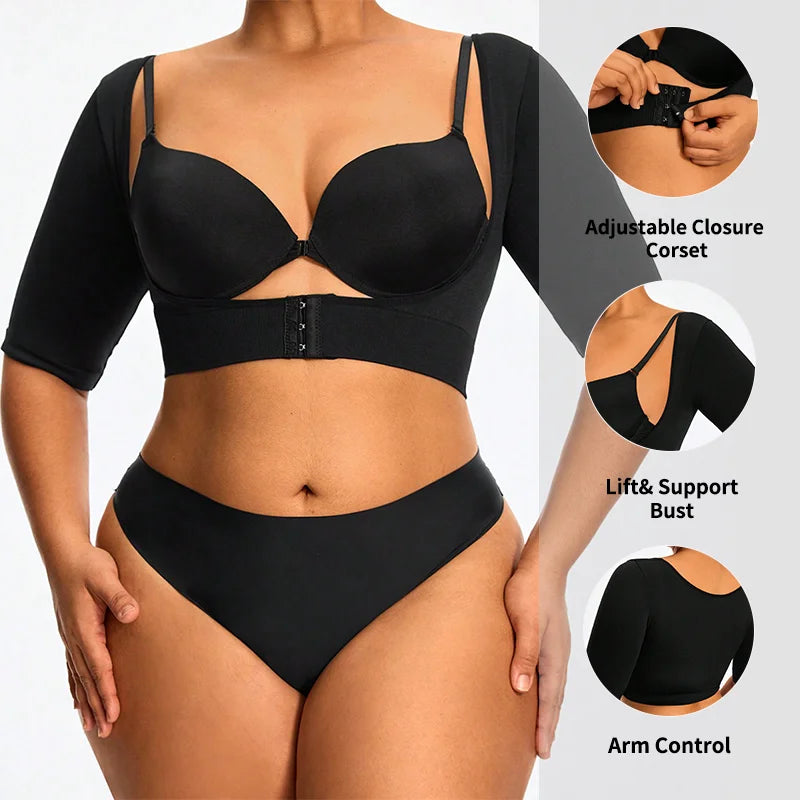 Plus Size Upper Arm Shaper Corset Top, Push-Up Front Bra