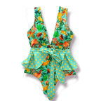 Women's Ruffle Sleeve Deep-V Bathing Suit - VacationGrabs