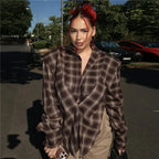 VacationGrabs Women Sexy Blouses Vintage Contrast Plaid V-Neck Slim Shirt Top Fashion Y2k Party Look New High Waisted Female Shirt Top
