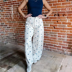 VacationGrabs Polka Dot Jeans Women Y2K Print High Waisted Wide Leg Denim Pants Vintage Stretchy Boyfriend Jeans 90s 00s Streetwear