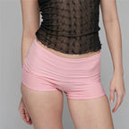 VacationGrabs Women's Fold Over Waist Low Rise Yoga Shorts Slim Fit Stretchy Cotton Casual Summer Lounge Shorts for Daily Workout