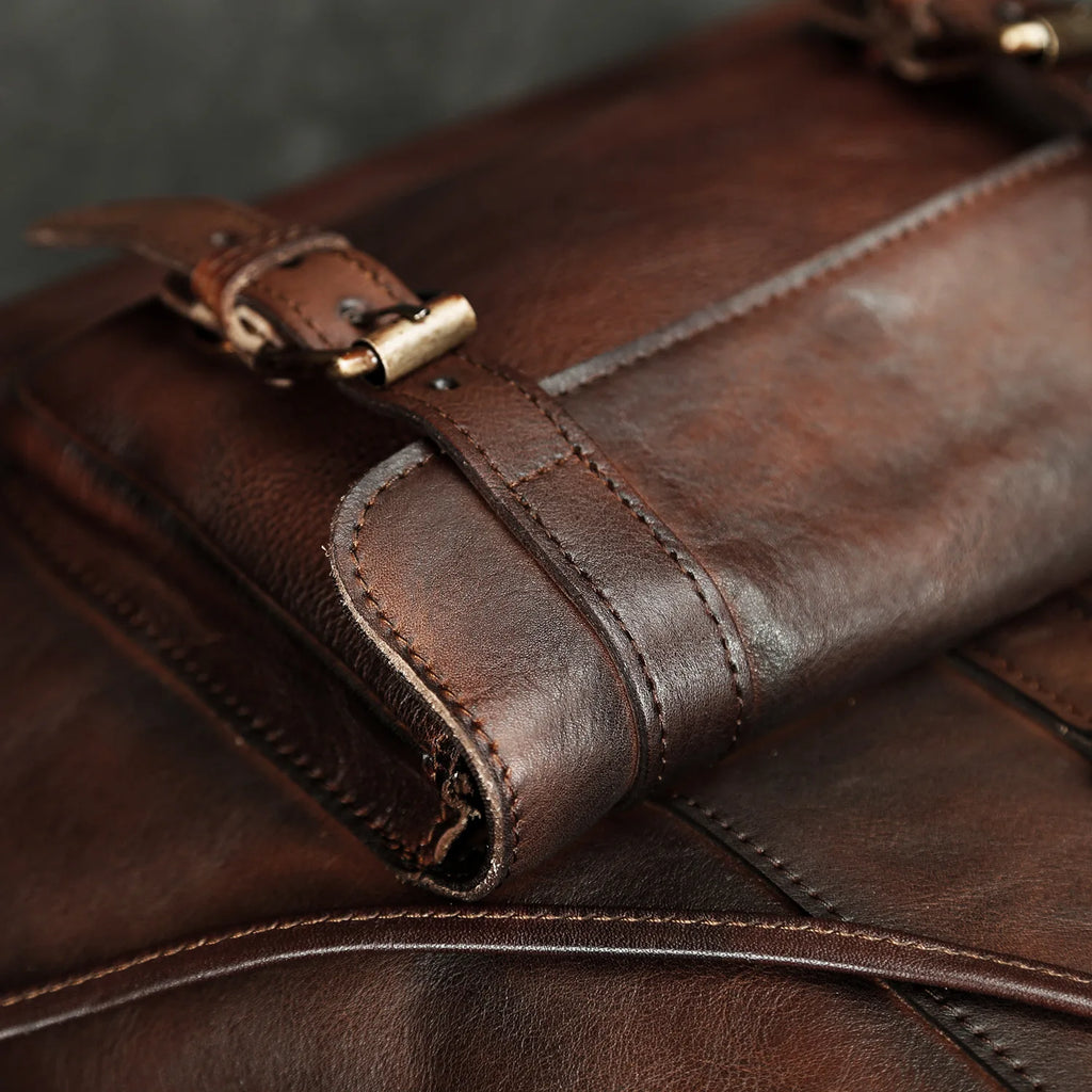 USB Charging Leather Backpack for Men 15.6" Laptop