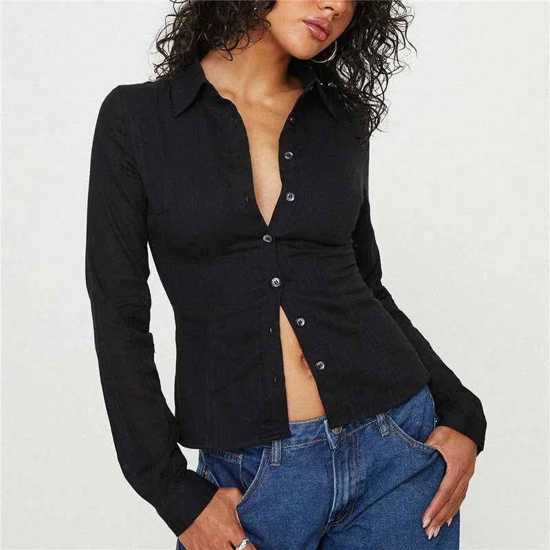 VacationGrabs Women Stripe Shirts Blouse Fashion Long Sleeve Laple Button Down Slim Fit Tops Office Ladies Streetwear for Casual Daily