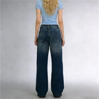 VacationGrabs Women Water Washed Denim Pants Low Rise Retro Gradient Loose Straight Leg Jeans with Pockets Vintage Streetwear