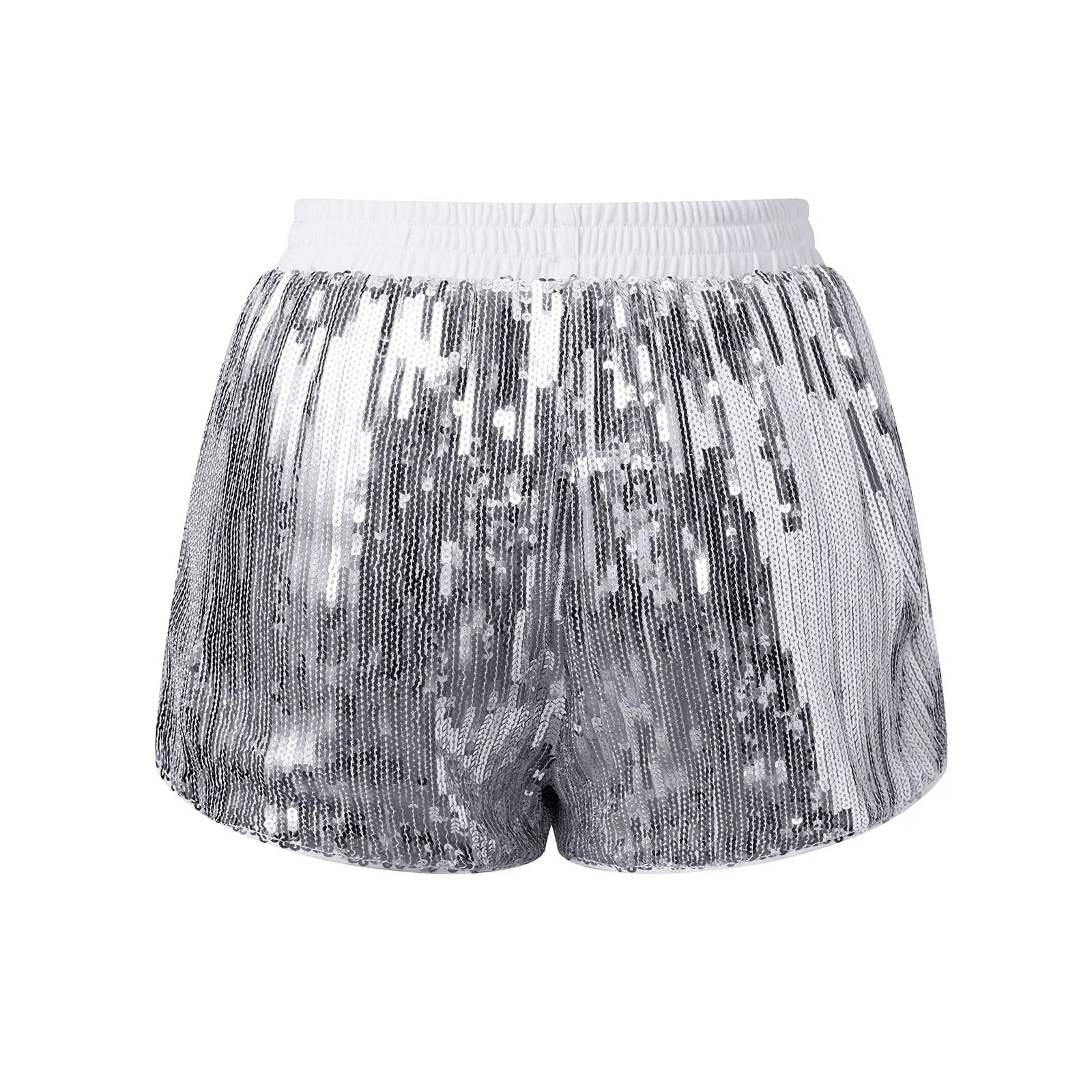 VacationGrabs Y2K Sparkle Sequined Shorts Elastic Waist Loose Fit Glitter Hot Pants Women Nightclub Rave Festival Party Casual Bottoms