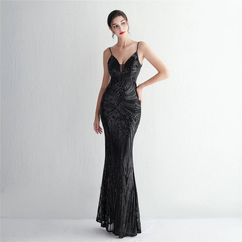 Women's Sequined Floor-Length Mermaid Evening Dress