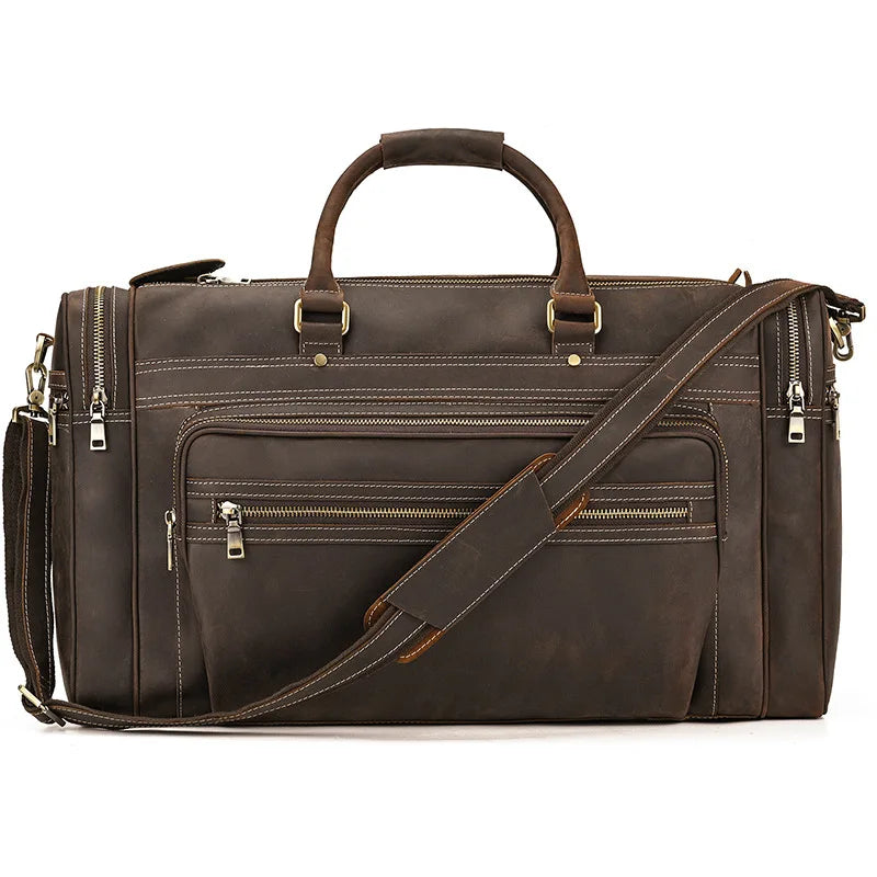 Men’s Crazy Horse Leather Weekend Bag 22" Vintage Travel