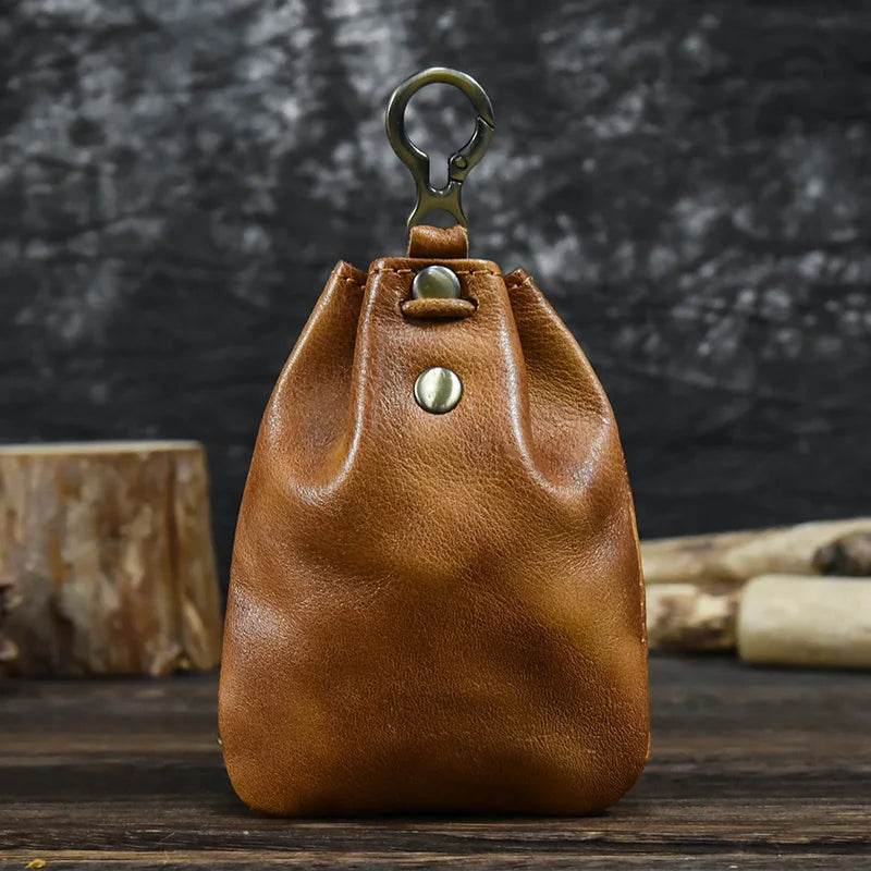 Creative Handmade Leather Coin Purse Retro Style with Silver Bag Design - VacationGrabs