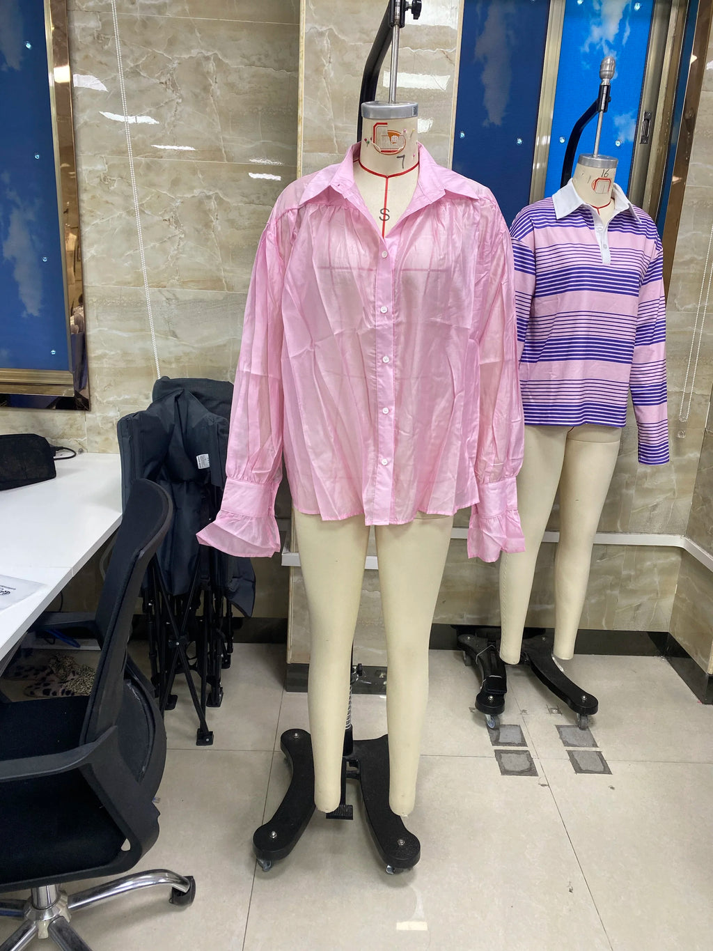 VacationGrabs Women Button Down Shirt Lightweight Loose Fit Casual Stylish Sheer Solid Color Turn Down Collar Lantern Long Sleeve Tops