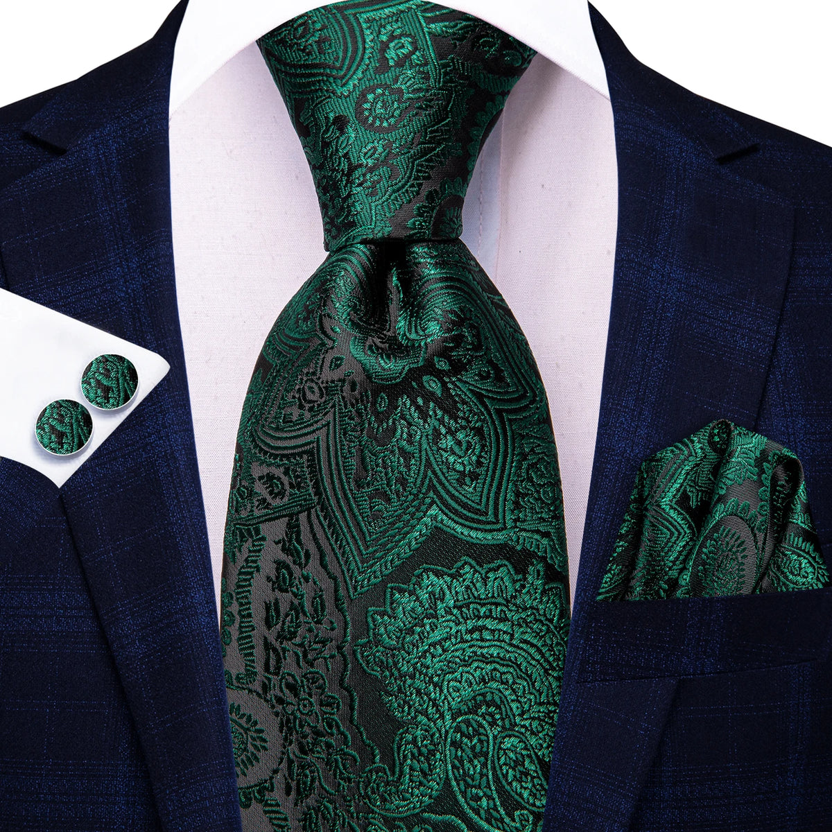 Dark Green Three Piece Ties - Patterned and Textured Designs