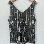 Trendy Sequins Beads Flower Pattern Vests Women's Sleeveless Open Back V Neck Camisoles See-Through Chic Summer Camis