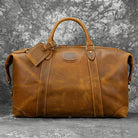 100% Genuine Crazy Horse Leather Travel Duffel Bag Rivet Design - VacationGrabs