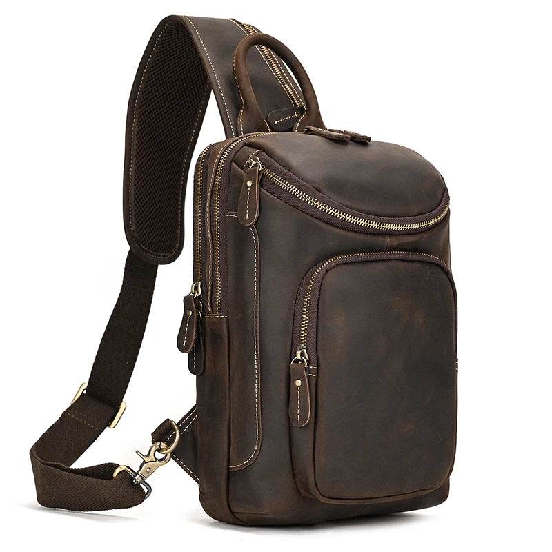 High-Capacity Leather Chest Bag Crossbody Sling Bag for Men - VacationGrabs