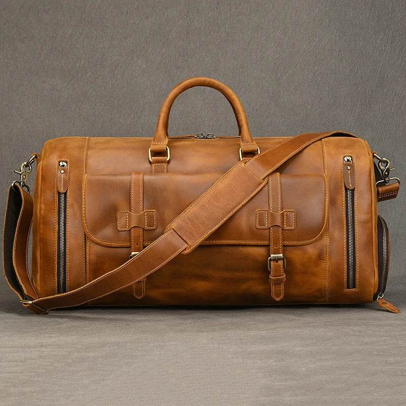 Vintage Fashion Leather Men’s Travel Duffel Bag Luggage - VacationGrabs