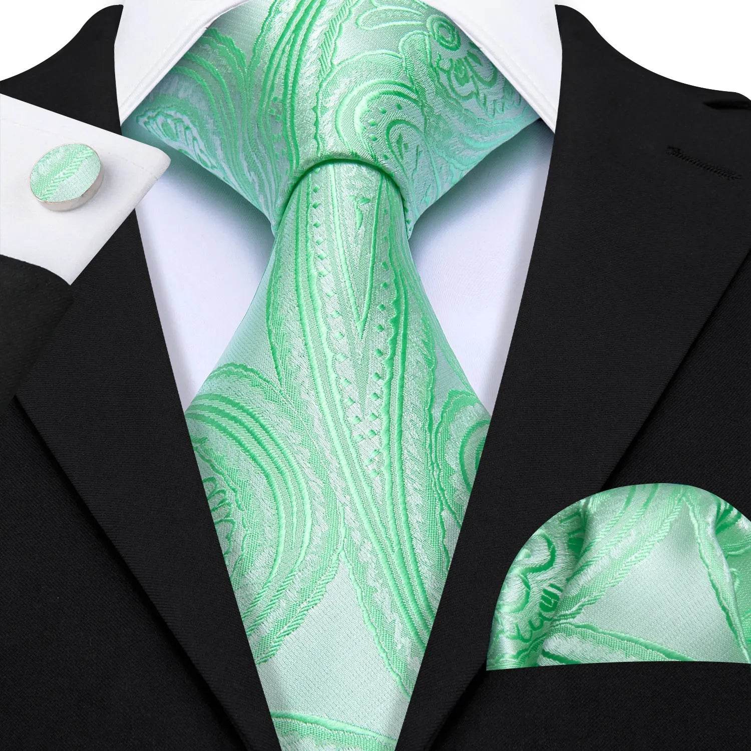 Green Silk Tie Set for Men: Multiple Shades Available - VacationGrabs
