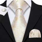 Gold & Beige Silk Tie Set for Men - VacationGrabs