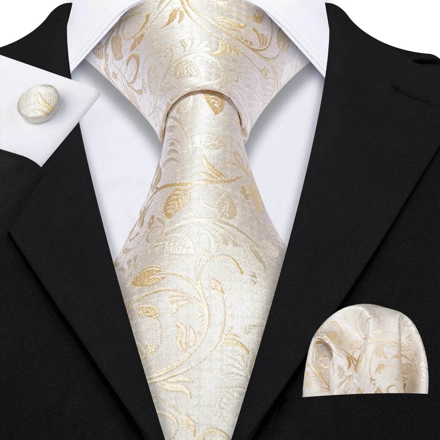 Gold & Beige Silk Tie Set for Men - VacationGrabs